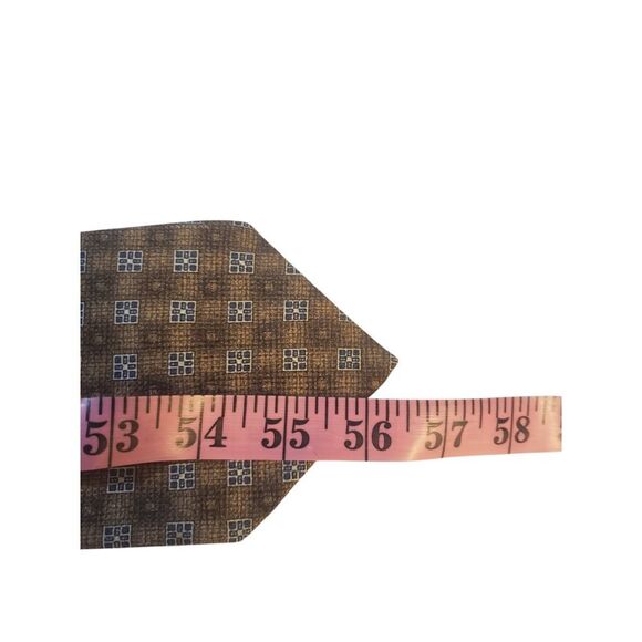 Andrew Fezza New York Mens Tie Necktie Designer Luxury Brown Blue Geometric - Picture 9 of 11